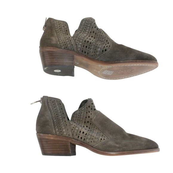 Vince Camuto Womens Sz 7M Prasata Boho Dark Gray Ankle Booties Perforated Suede - Picture 7 of 11